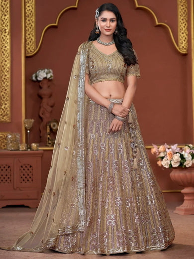 Awesome Golden Jarkan Work Net Wedding Lehenga Choli With Dupatta - Ethnic Plus In